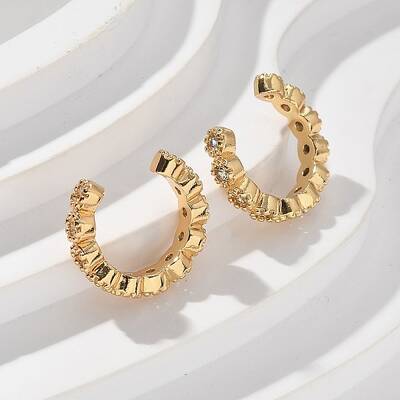 Golden Plated Brass Micro Pave Cubic Zirconia Cuff Earrings