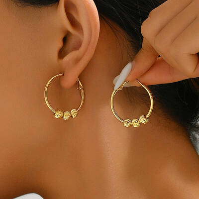 Stainless Steel Ball Hoop Earrings