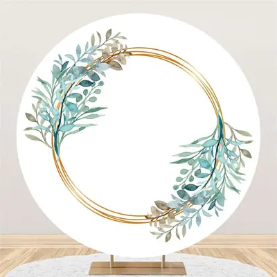 Aperturee Blue Leaves And Circle Simple Round Backdrop For Event | Grad Party Picture Backdrop | Grad Party Backdrop | Custom...