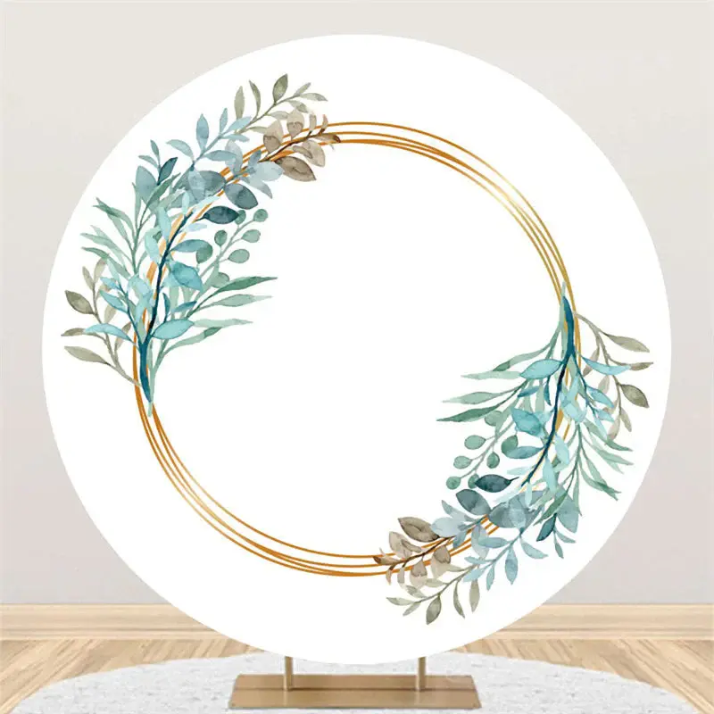 Aperturee Blue Leaves And Circle Simple Round Backdrop For Event | Grad Party Picture Backdrop | Grad Party Backdrop | Custom...