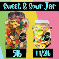 Sweet & Sour Jar - Assorted Gummy Mix - Sweet/Sour Candy Snack - Refillable Jar - animals, rings. bottles, drops, gummy bears...
