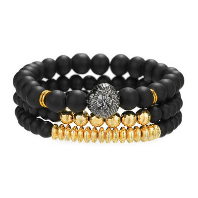 Fashionable retro black matte bracelet set with crown