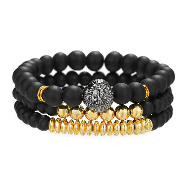 Fashionable retro black matte bracelet set with crown