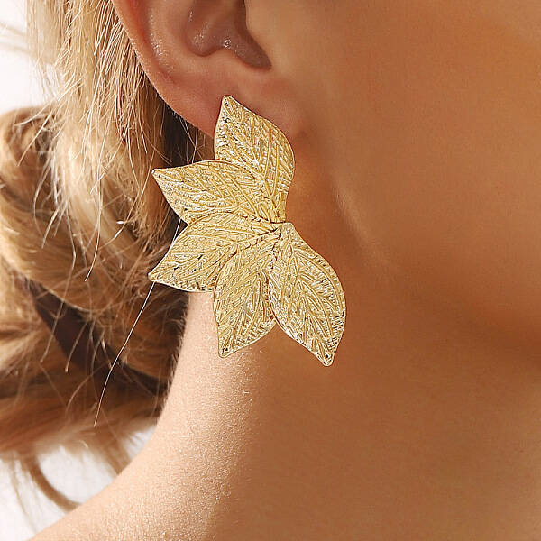 Alloy Leaf Stud Earrings for Women