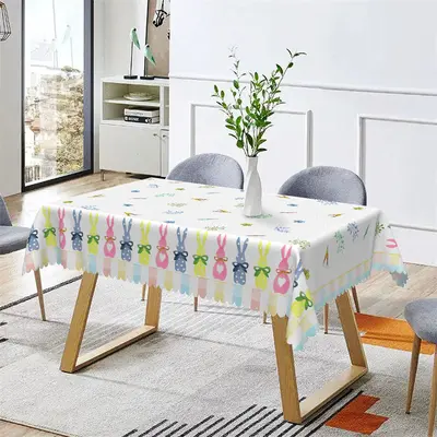 Colorful Bunny Greenery Easter Rectangle Tablecloth - Aperturee