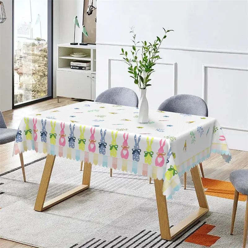 Colorful Bunny Greenery Easter Rectangle Tablecloth - Aperturee