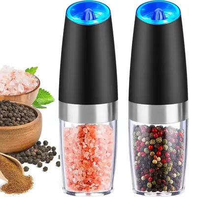Battery Required Gravity Electric Pepper & Salt Mills Set (Without Battery), Adjustable Coarseness Electric Pepper Processor ...