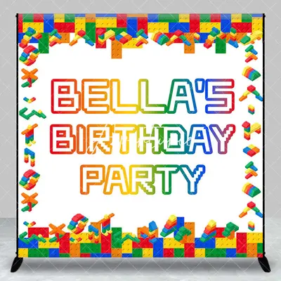 Aperturee Colorful Toy Brick Custom Name Birthday Backdrop, 3X3FT(1X1M), 15 USD, custom birthday backdrops, DZDMHD0Y20-O