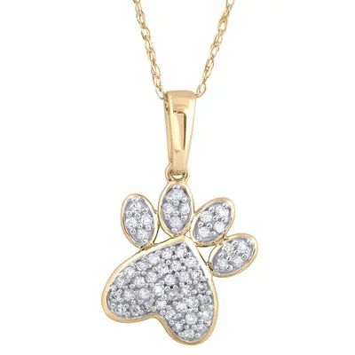 10K Gold Diamond Paw Pendant Necklace