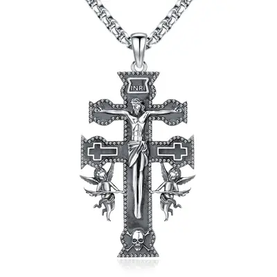 DRINSPER Cruz De Caravaca Plata 925, 925 Sterling Silver Caravaca Cross Necklace