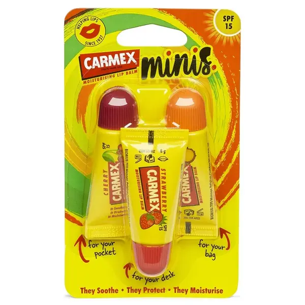 Carmex Minis - Hydrating Lip Balm Trio SPF15 (Cherry, Strawberry & Pineapple Mint) 3x5g