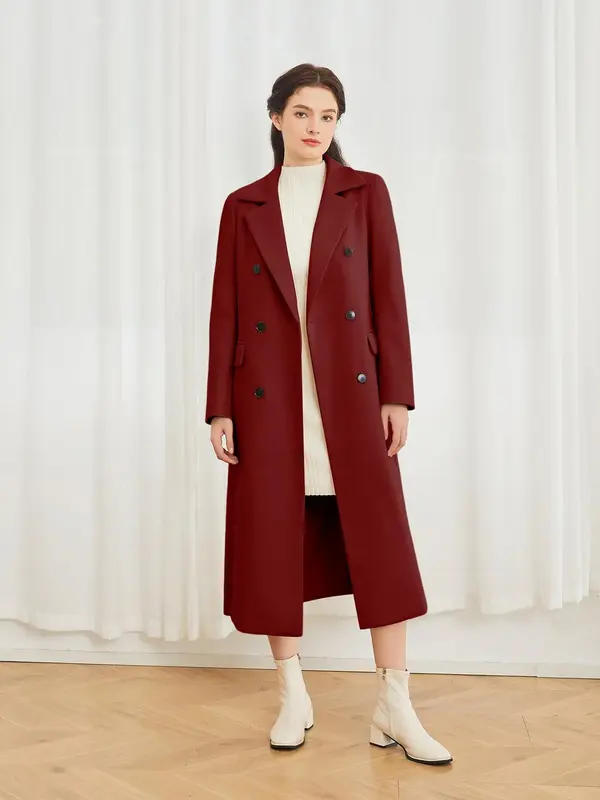 Women's Solid Color Double Button Pocket Overcoat, Casual Long Sleeve Lapel Neckline Coat for Fall & Winter, Women's Clothing...