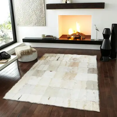 Genuine Goatskin Beige Shaggy Rug