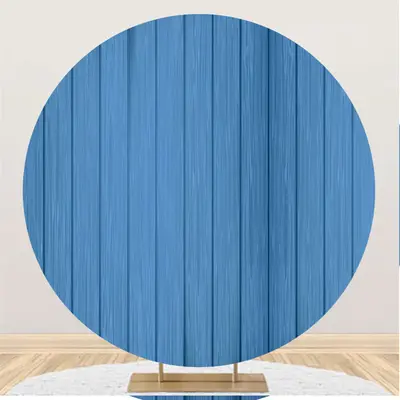 Aperturee Simple Blue And Wooden Circle Backdrop For Holiday | Custom Graduation Backdrop | Grad Party Picture Backdrop | Gra...