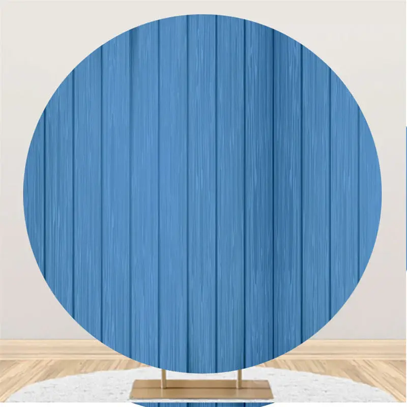 Aperturee Simple Blue And Wooden Circle Backdrop For Holiday | Custom Graduation Backdrop | Grad Party Picture Backdrop | Gra...