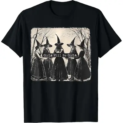 [100% Cotton Printing] Girl Will Be Girl Witch Halloween T-Shirt