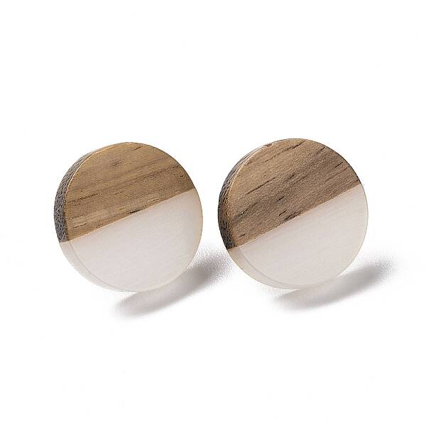 Resin & Walnut Wood Flat Round Stud Earrings with 304 Stainless Steel Pin for Women