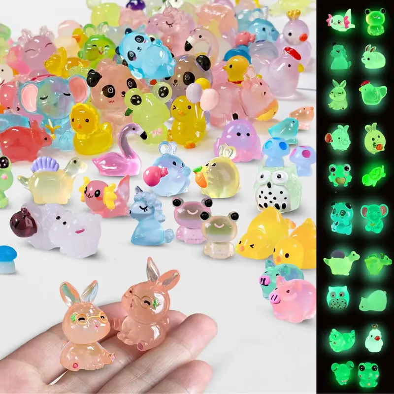 SparkleFab Luminous Mini Resin Animals 100 Pcs Tiny Animals Mini Ducks Owls Tiny Frogs Pandas Dinosaurs Small Birds Elephants...