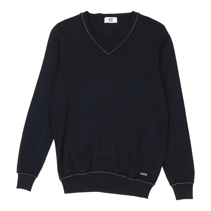 Iceberg V-neck Jumper - Medium Navy Wool Blend