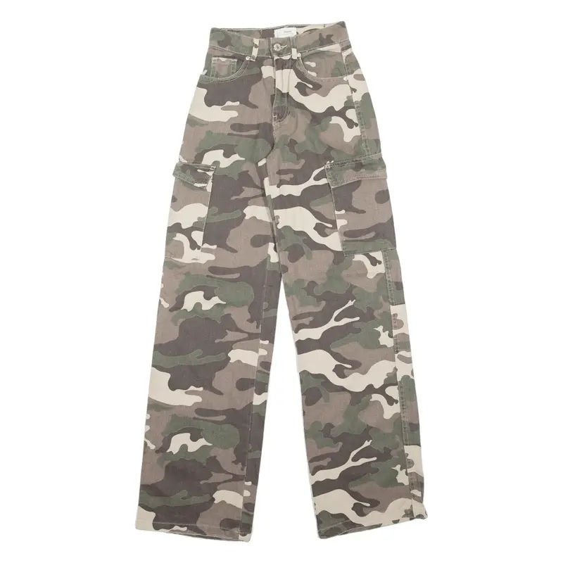 TALLY WEIJL Cargo Camo Womens Trousers Green Regular Wide-Leg W22 L32