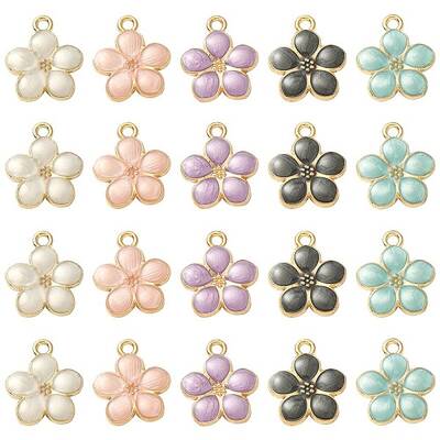 20Pcs 5 Colors Light Gold Plated Alloy Enamel Pendants