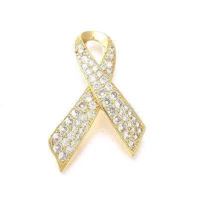 Silk Ribbon Brass Micro Pave Clear Cubic Zirconia Brooches