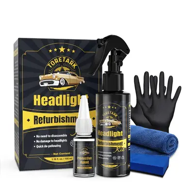 Toretark No-Sand Car Headlight Restoration Kits (100ML Cleaning Solution + 10ML Crystal Coating Agent), Repairs Oxidized And ...