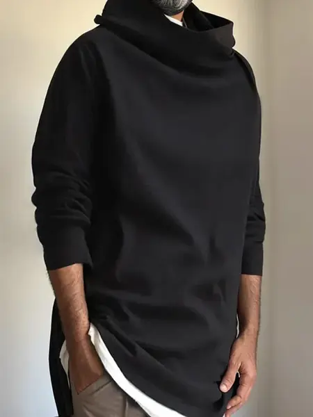 Casual Simple High-Neck Sweatshirt, Black / XXL