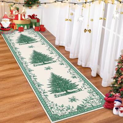 Garvee Christmas Runner Rug 2x6 with Christmas Tree Print, Non-Slip TPR Backing, Washable, Ultra-Thin Fabric, Foldable, Kid &...
