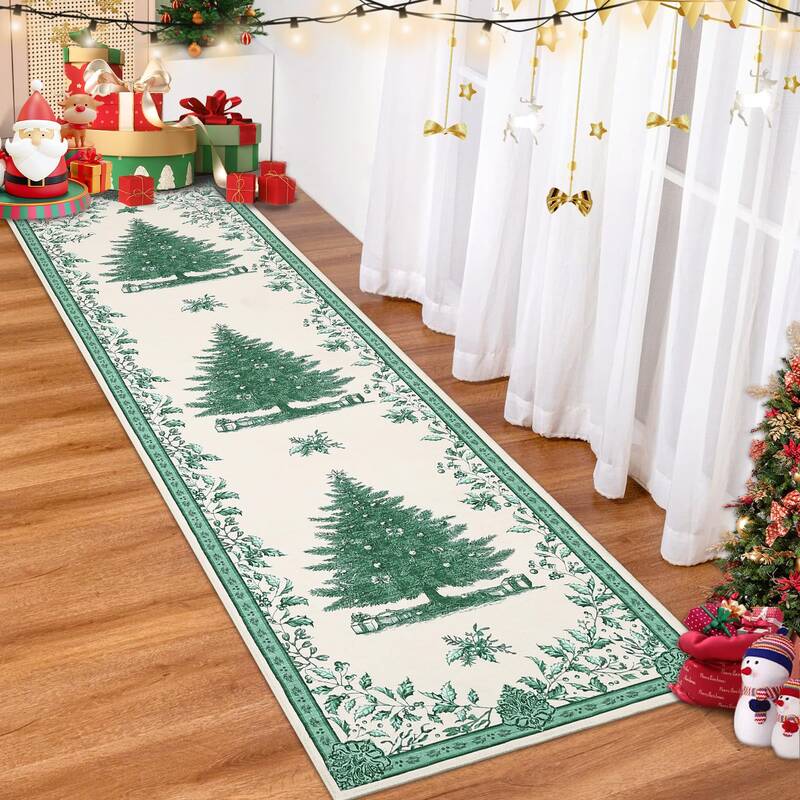 Garvee Christmas Runner Rug 2x6 with Christmas Tree Print, Non-Slip TPR Backing, Washable, Ultra-Thin Fabric, Foldable, Kid &...