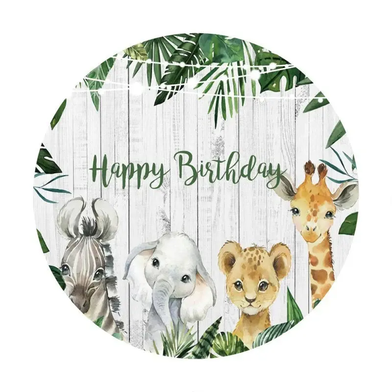 Aperturee Animals And White Wooden Happy Birthday Circle Backdrop | Birthday Round Backdrop | Circle Birthday Backdrop | Roun...