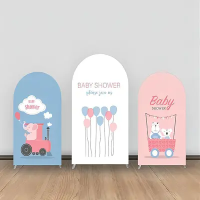 Pink Blue Balloons Animals Train Arch Backdrop Kit - Aperturee