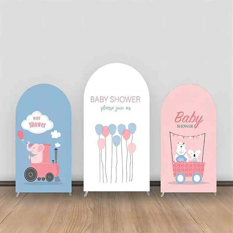 Pink Blue Balloons Animals Train Arch Backdrop Kit - Aperturee