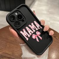MAMA Letter Bowknot Pattern TPU Phone Case for iPhone 16 15 14 Pro Max 13 12 11 XR XS Plus Shockproof Full Camera Protection ...