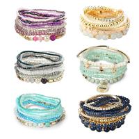 LOYALLOOK 6 Sets Bohemian Stackable Bead Bracelets for Women Stretch Bohemian Style Stretch Multilayered Boho Bracelet Set Je...