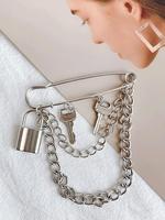Punk Style Key & Lock Design Brooch, Fashionable Chain Decor Brooch for Women & Men, Trendy All-match & Exquisite Brooch for ...