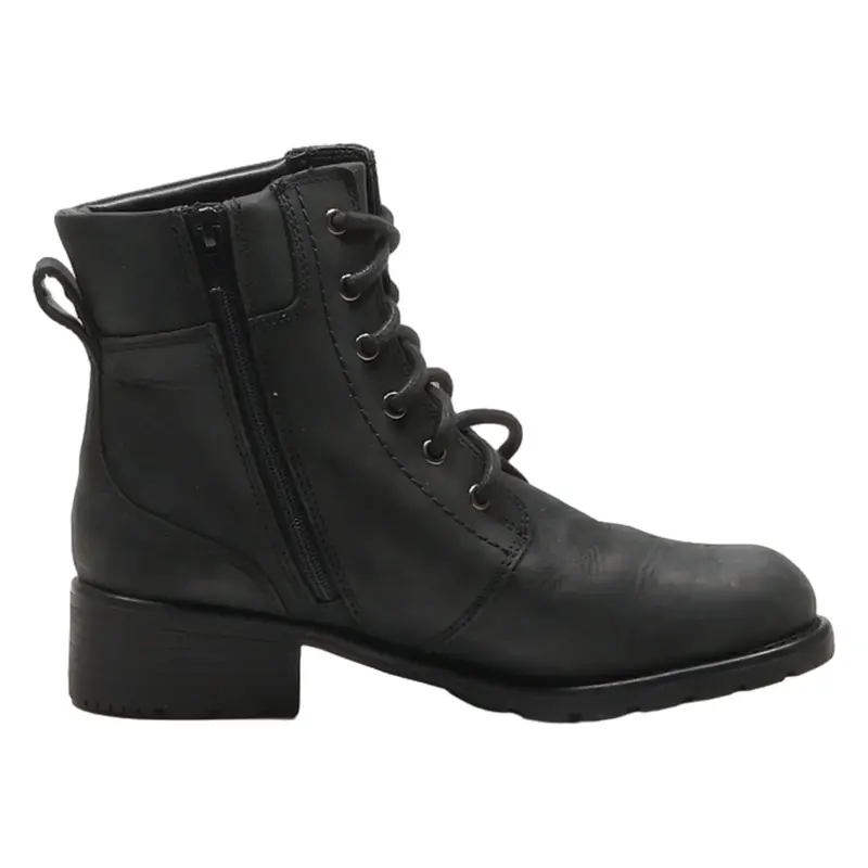 CLARKS Lace-Up Boots Black Leather Womens UK 5