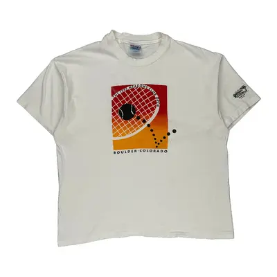 Single Stitch Hanes Graphic T-Shirt - XL White Cotton