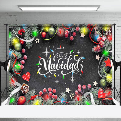 Aperturee Xmas Leaves Bells Feliz Navidad Christmas Backdrop | Xmas Backdrop | Christmas Backdrops For Photography | Christma...