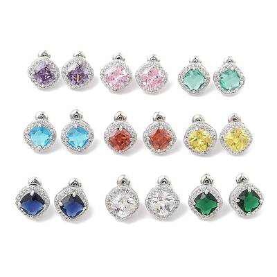 Brass Pave Cubic Zirconia Square Stud Earrings for Women
