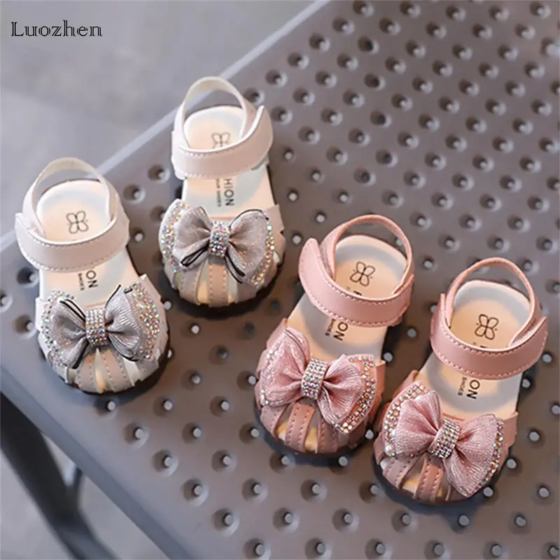 Girls Baby Sweet Fashion Sandals 3D Bowknot Rhinestone Hollow Beginner Walking Shoes Non-slip Infant Summer Cute Comfortable ...