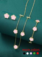 Elegant Flower Design Vintage Jewelry Set, Including Stud Earrings, Charm Necklace & Matching Bracelet, Fashion Summer 2024 C...