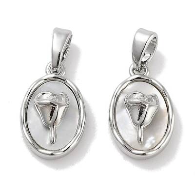 Brass Pave Natural Shell Oval with Rose Charms