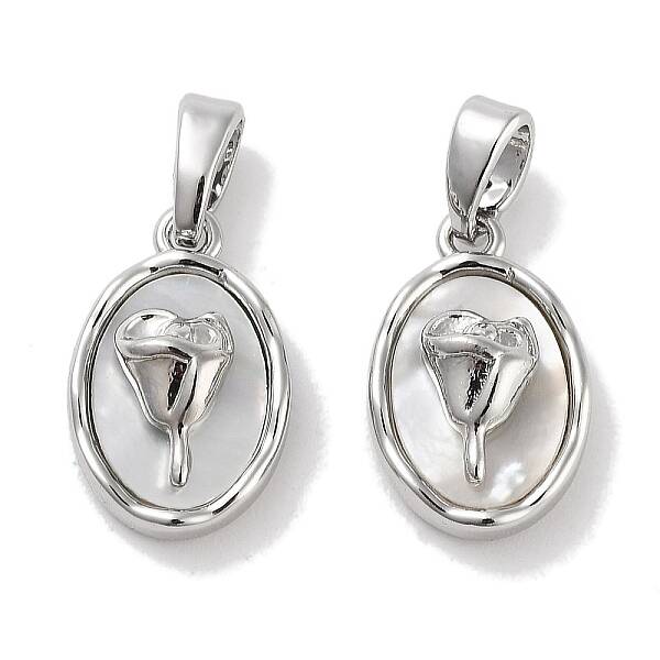 Brass Pave Natural Shell Oval with Rose Charms