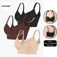 KatchMe Women's Versatile Solid Color Adjustable Straps Soft Breathable Underwire Push-Up Bra,Sexy Deep V Wide Straps Underwe...