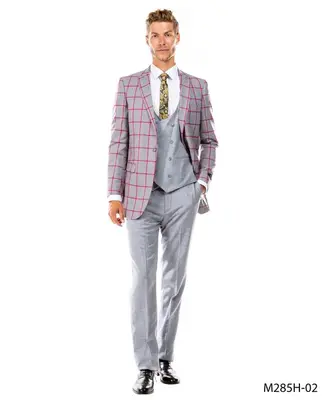 Tazio Men's 3 Piece Windowpane Executive Suit Two Tone
