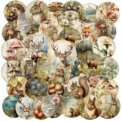 96pcs Animal Forest Themed Decorative Sticker, Decorative Collage Decal, DIY Decorative Sticker For Stationery Computer Water...