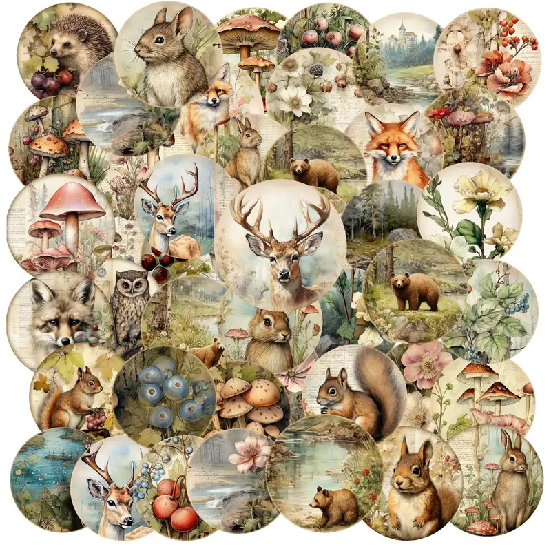 96pcs Animal Forest Themed Decorative Sticker, Decorative Collage Decal, DIY Decorative Sticker For Stationery Computer Water...