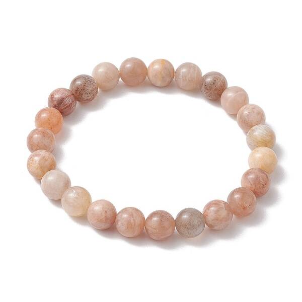 8mm Natural Sunstone Round Beaded Stretch Bracelets