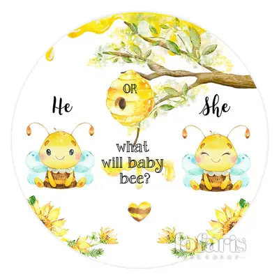 Aperturee Yellow Bee What Will Be Baby Shower Round Backdrop | Round Baby Shower Backdrop | Circle Background For Party | Cir...